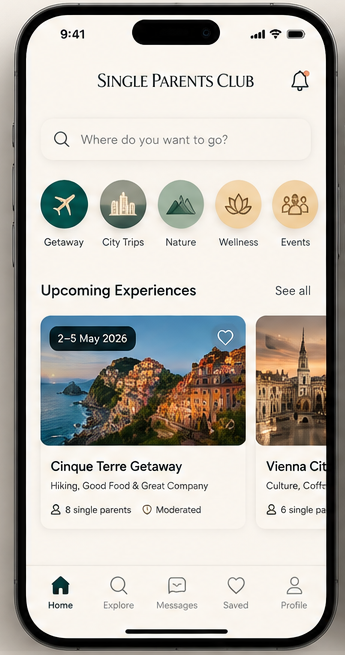 Home screen with upcoming experiences